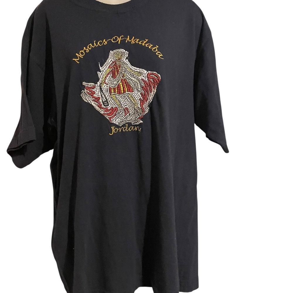 Fuaad Mosaics of Madaba Jordan Black  Embroidered T Shirt XXL EUC